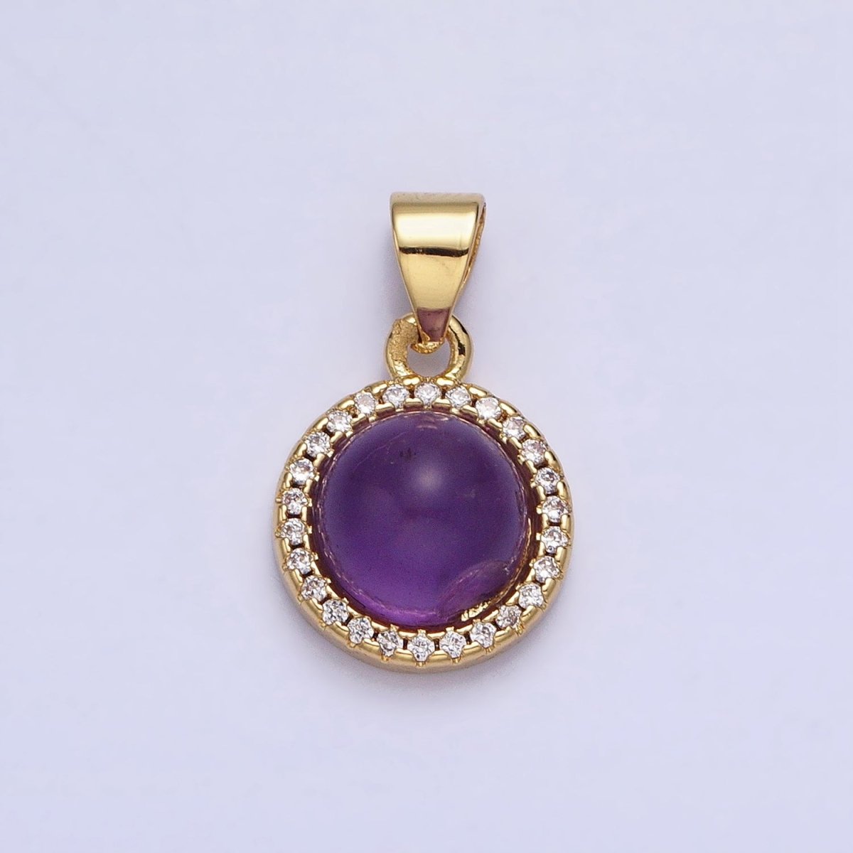 24K Gold Filled Labradorite, Blue Agate, Aventurine, Amethyst, Rose Quartz Micro Paved CZ Round Pendant | AA189 - AA193 - DLUXCA