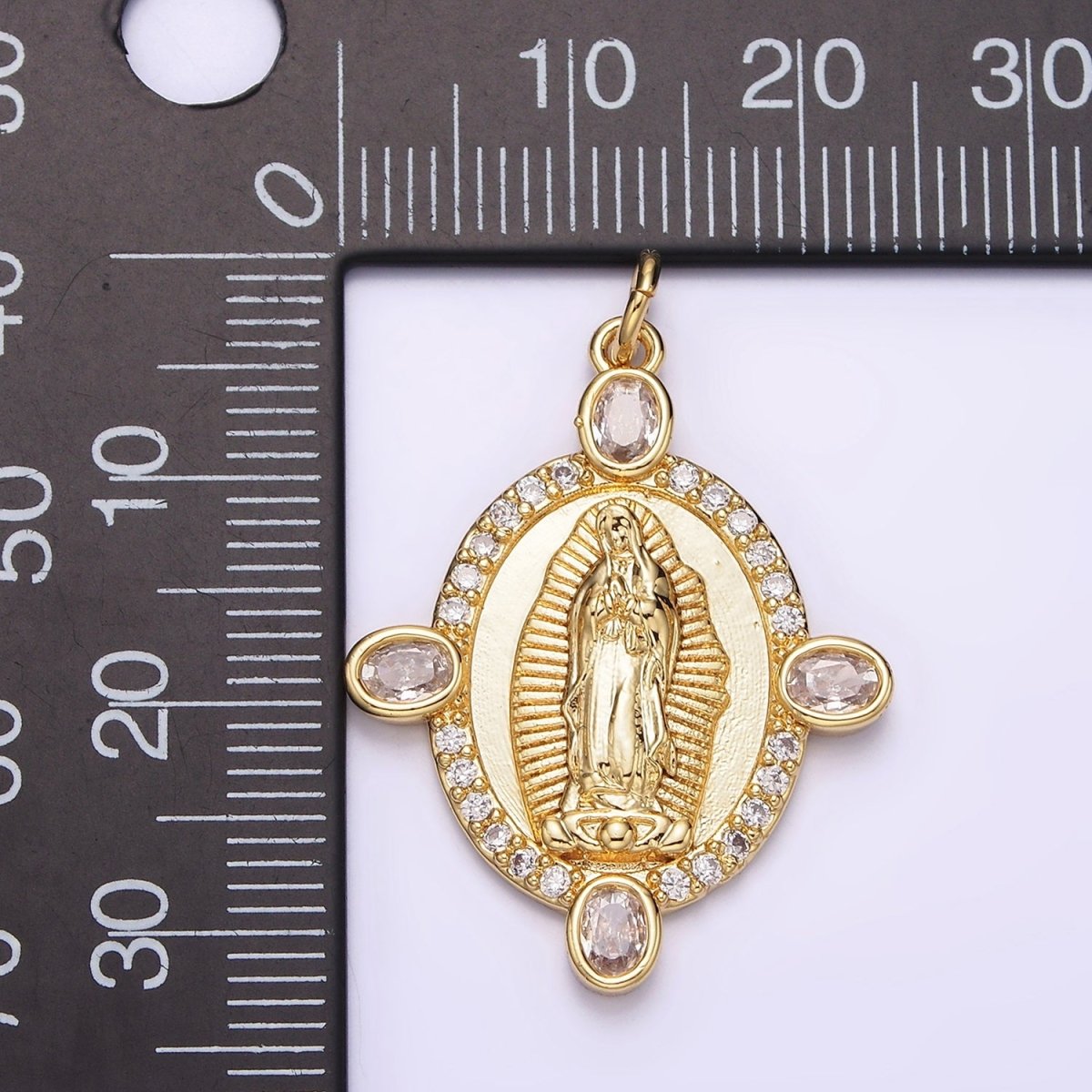 24K Gold Filled Lady Guadalupe Mother Mary Micro Paved Oval CZ Charm | N990 - DLUXCA