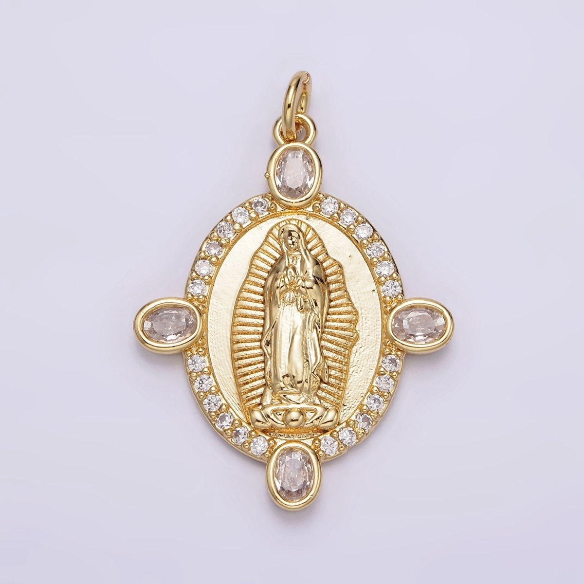 24K Gold Filled Lady Guadalupe Mother Mary Micro Paved Oval CZ Charm | N990 - DLUXCA