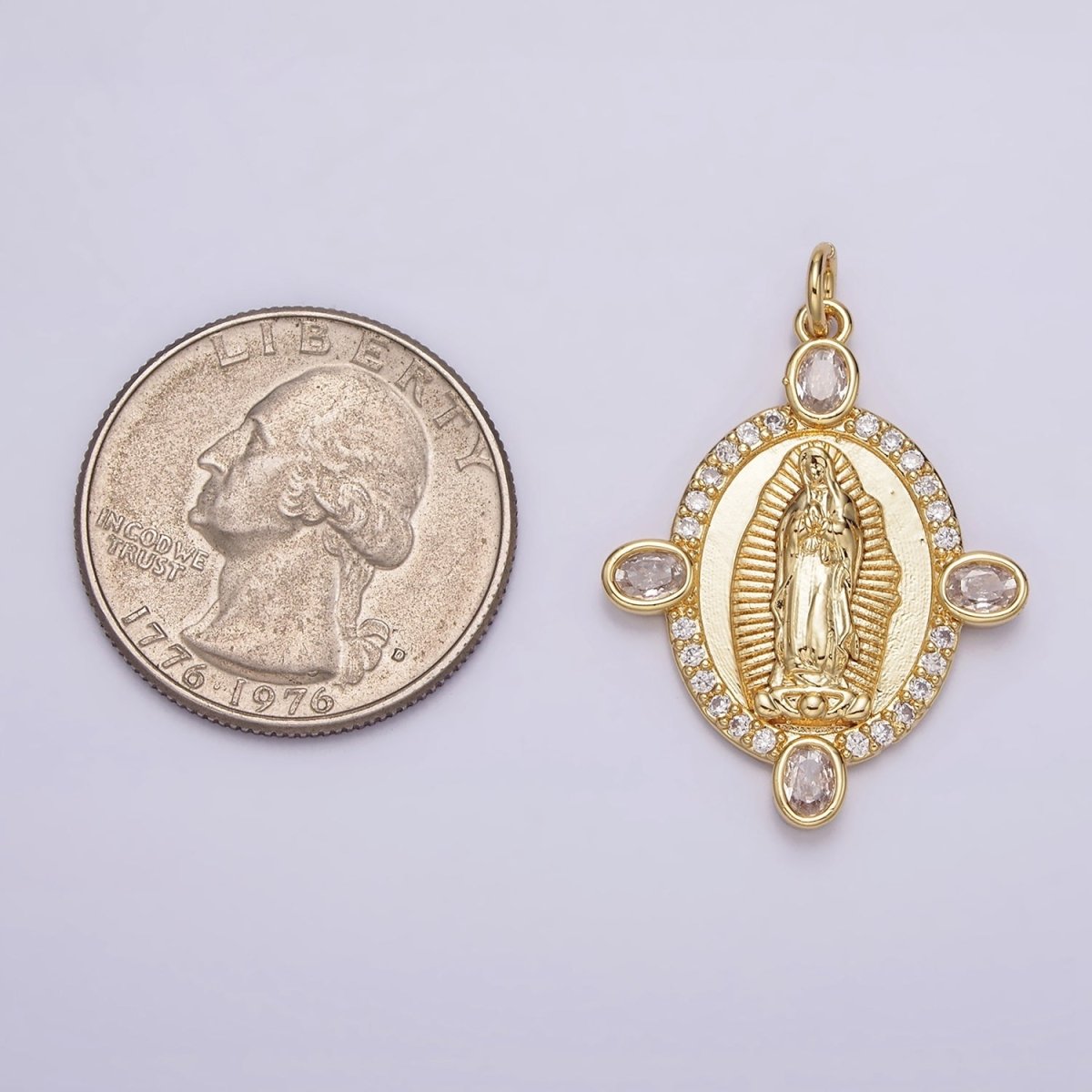 24K Gold Filled Lady Guadalupe Mother Mary Micro Paved Oval CZ Charm | N990 - DLUXCA