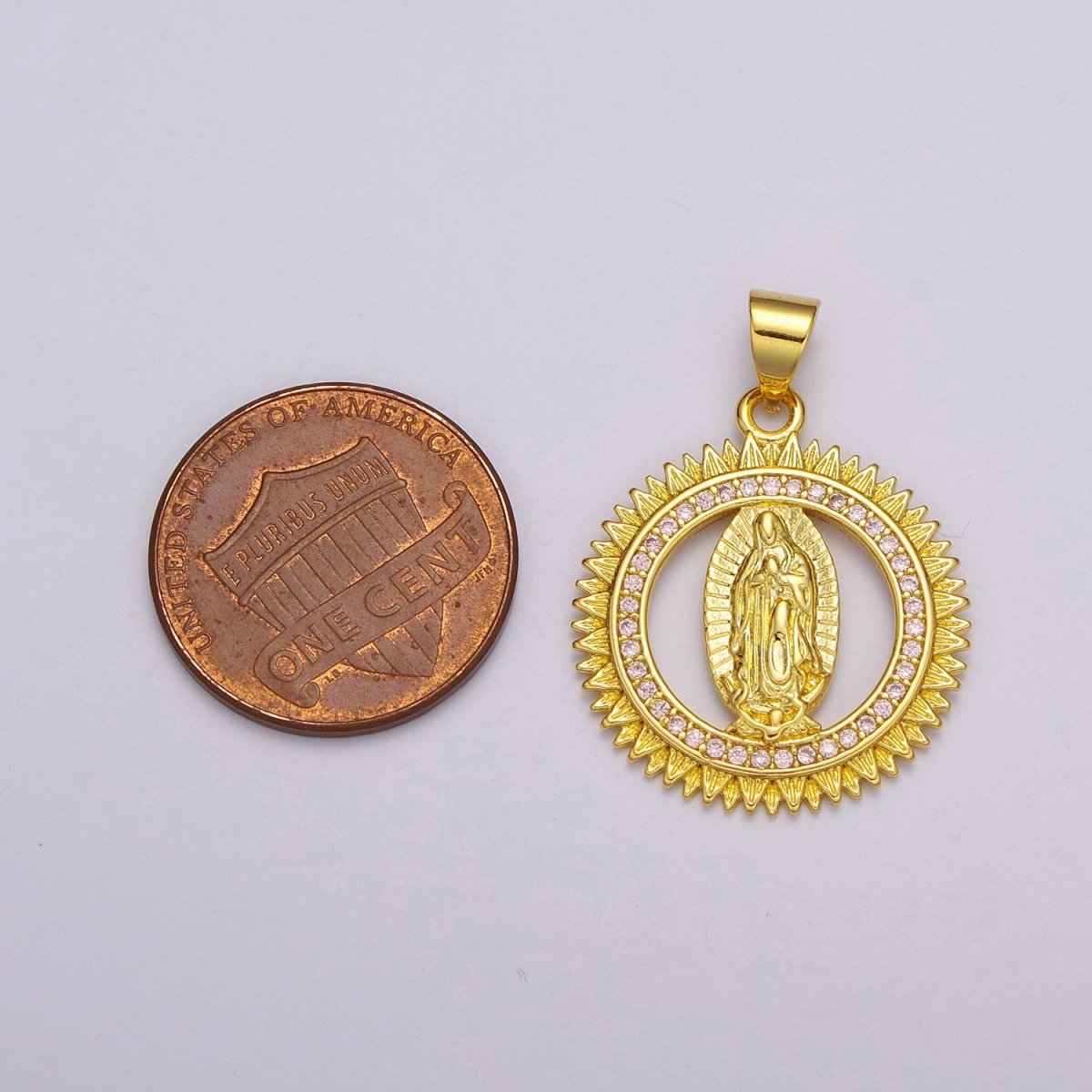 24k Gold Filled Lady Guadalupe Pendant, Gold Medallion Necklace Virgin Mary Layering Necklace, Religious Necklace, Gift For Her N-1390 - DLUXCA