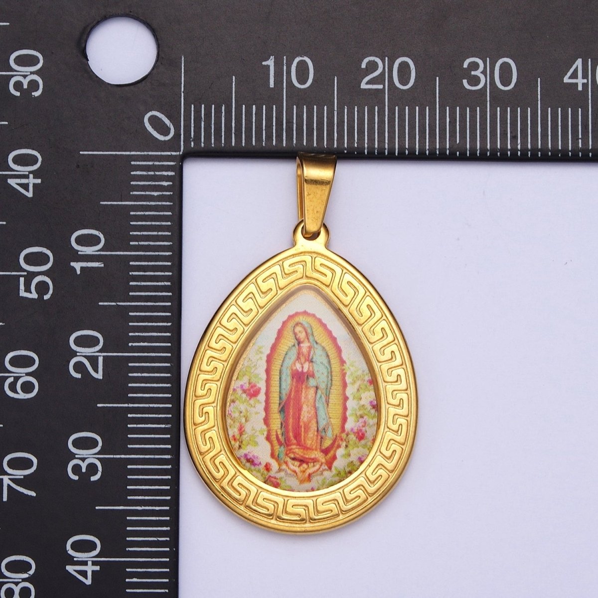 24K Gold Filled Lady Guadalupe Pendant Tear Drop Medallion Virgin Mary Charm X-649 - DLUXCA