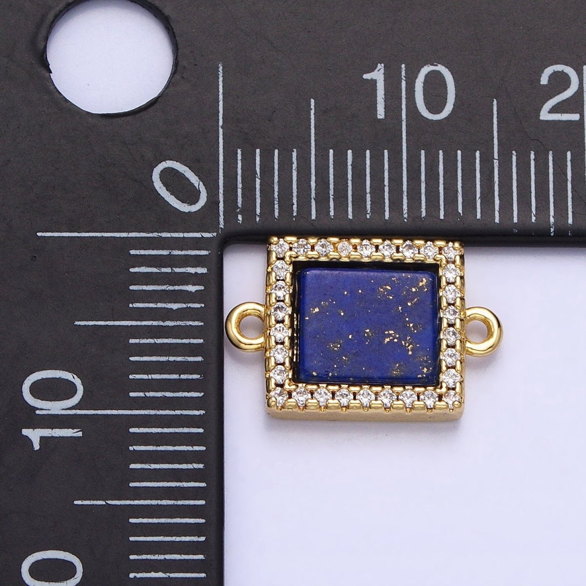 24K Gold Filled Lapis Lazuli Natural Gemstone Micro Paved CZ Flat Rectangular Connector | AA-815 - DLUXCA