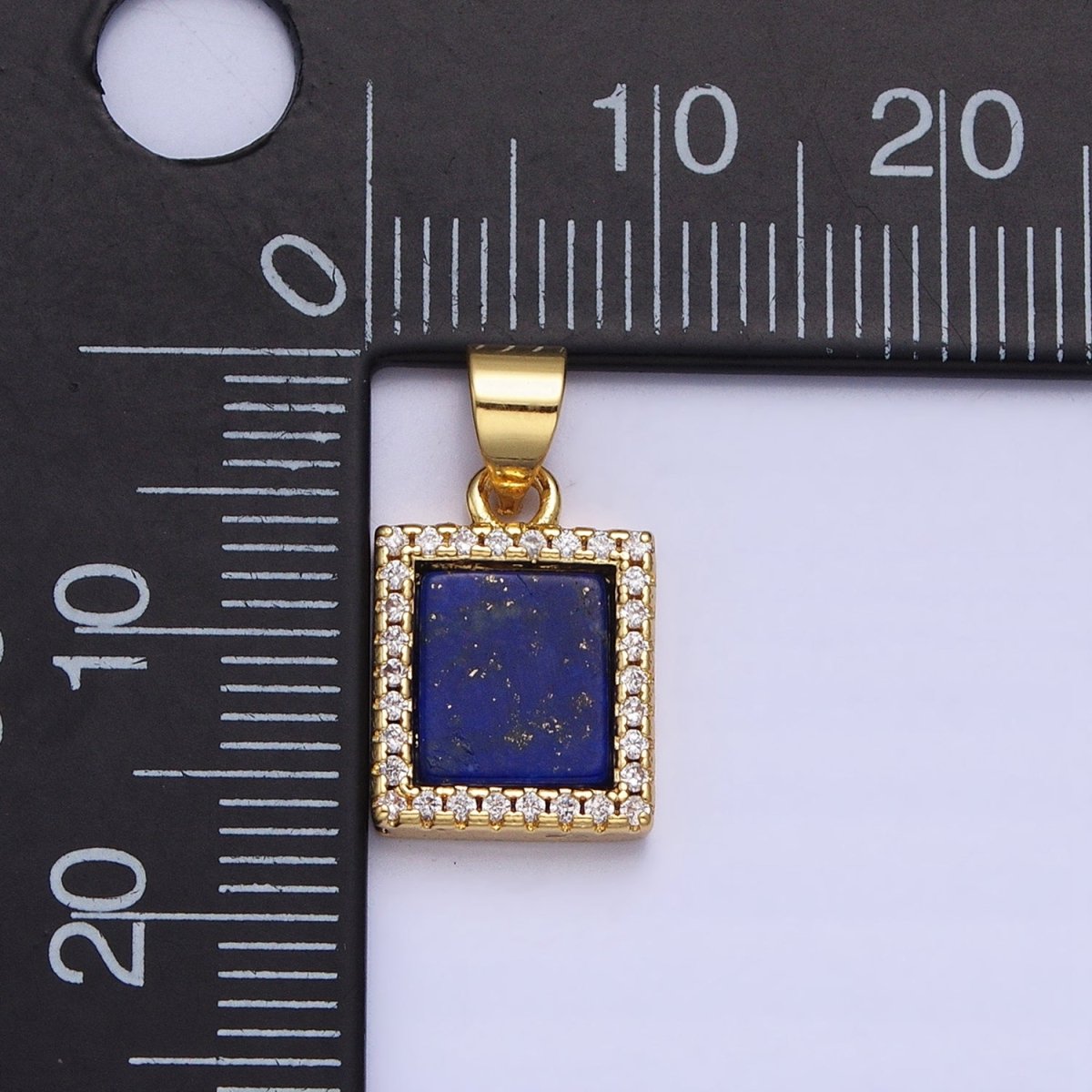 24K Gold Filled Lapis Lazuli Natural Gemstone Micro Paved CZ Rectangular Pendant | AA-181 - DLUXCA