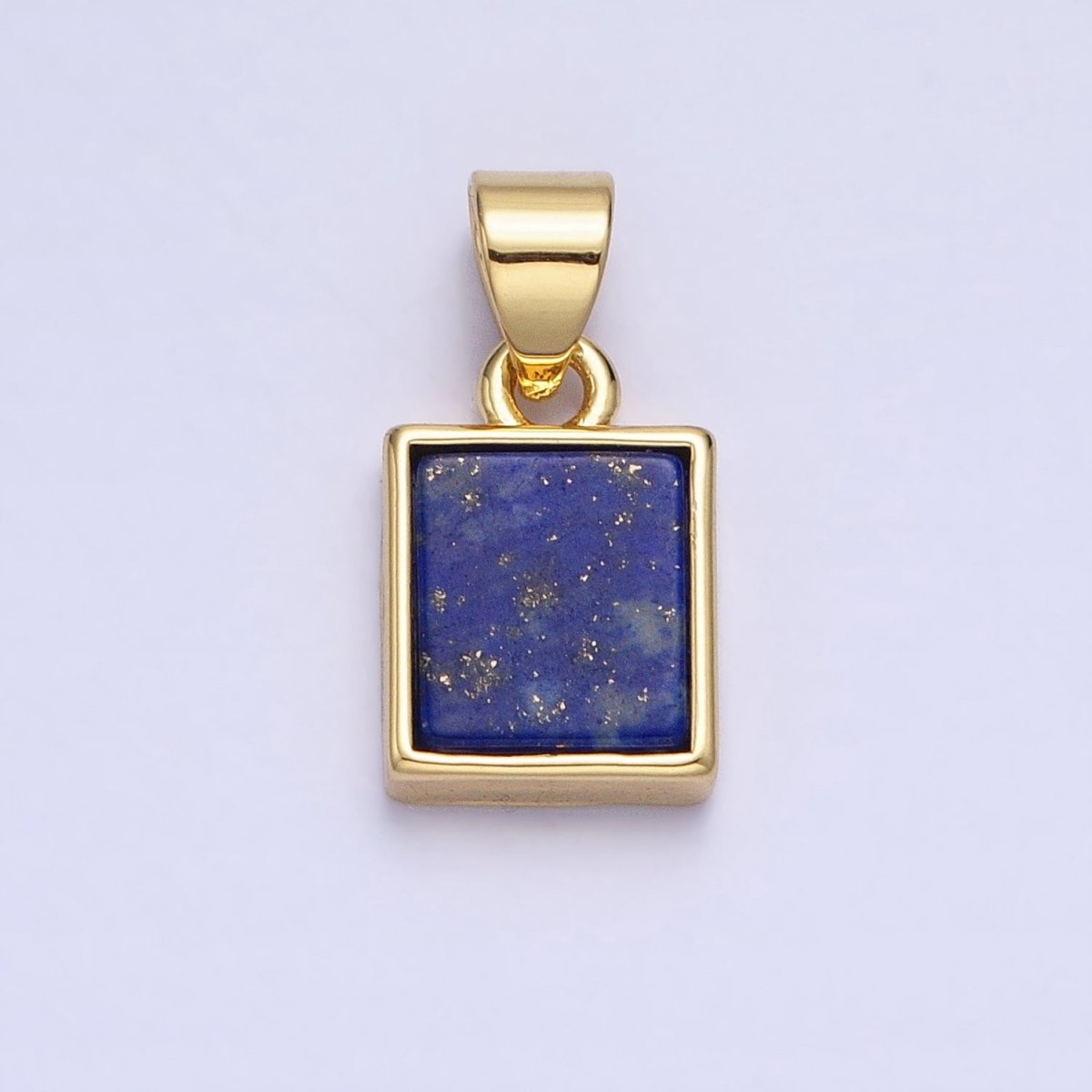 24K Gold Filled Lapis Lazuli Natural Gemstone Rectangular Pendant | AA179 - DLUXCA
