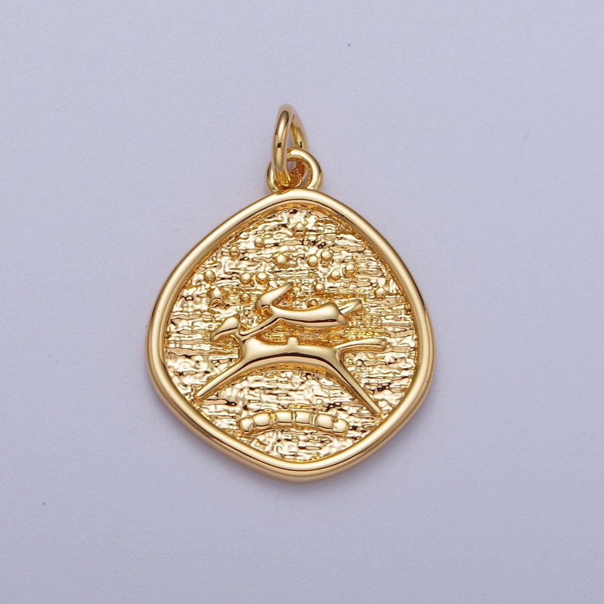 24K Gold Filled Leaping Dog Stamped Textured Charm E-061 - DLUXCA
