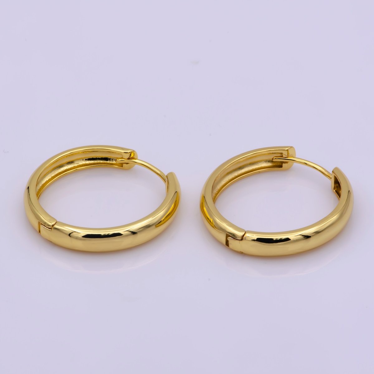 24K Gold Filled Leverback Earrings, 23, 30mm Minimalist Everyday Huggie Hoop Earrings | T-202 T-203 - DLUXCA