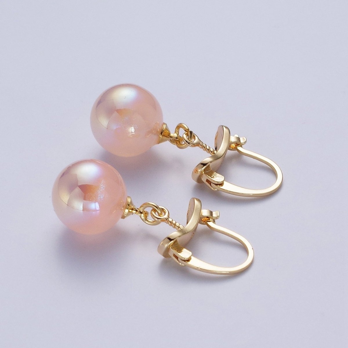24K Gold Filled Leverback Earrings Small Hoop Earrings with Round Ball Pastel AB Color Drop Q-204 Q-216 Q-272 Q-277 Q-318 - DLUXCA