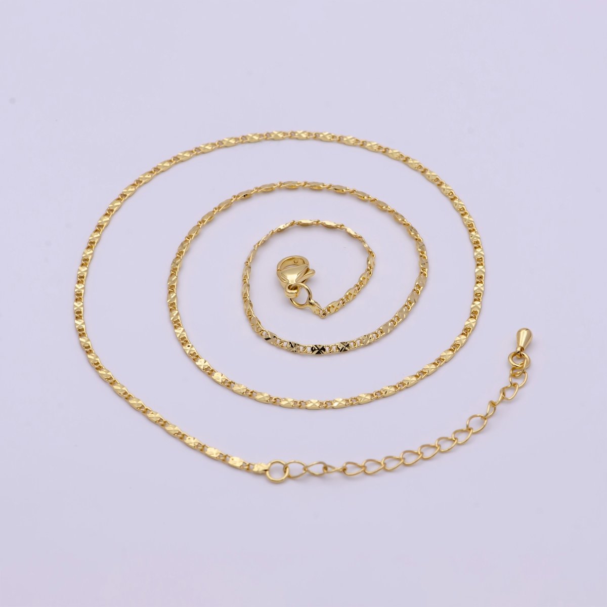 24K Gold Filled Link Sunburst Scroll Unique Chain 18 Inch Necklace with 2" Extender For Jewelry Making | WA-1090 Clearance Pricing - DLUXCA