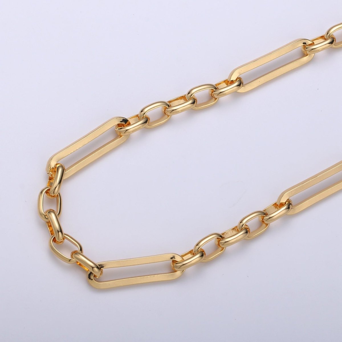 24K Gold Filled Long and Short Fancy Chain by Yard, Link Cable Thick Elongate Chain, Wholesale Roll Chain | ROLL-371 Clearance Pricing - DLUXCA