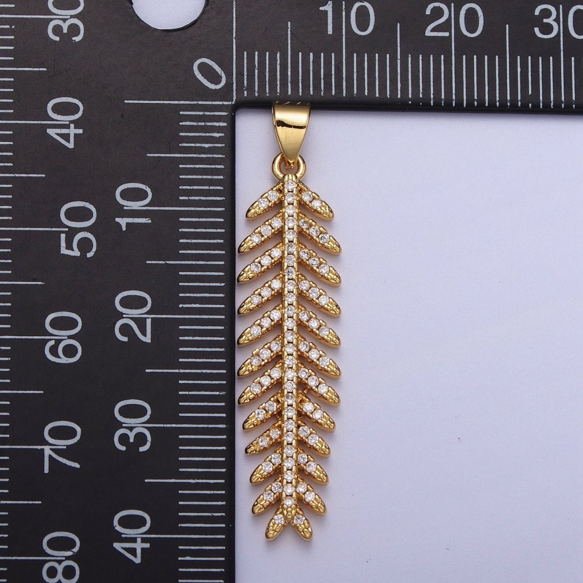 24K Gold Filled Long Majesty Palm Leaf Micro Paved CZ Pendant I-315 - DLUXCA