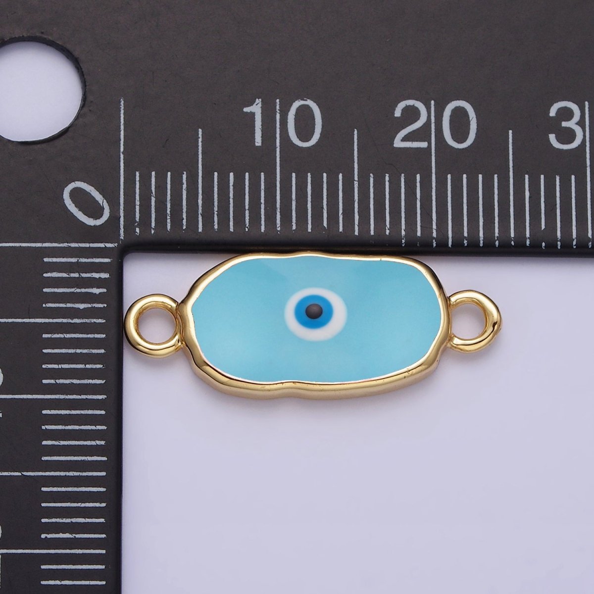 24K Gold Filled Long Oval Blue Enamel Evil Eye Link Connector for Bracelet Necklace Charm Connector AA1034 - DLUXCA