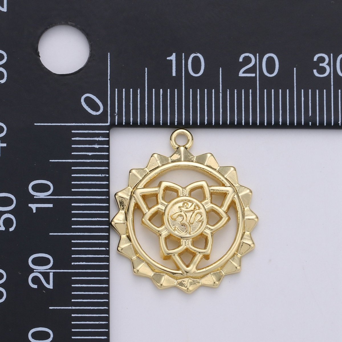 24K Gold Filled Lotus Flower Ohm Dainty Charm Religious Zen Peace Pendant for Necklace or Bracelet, C-876 - DLUXCA