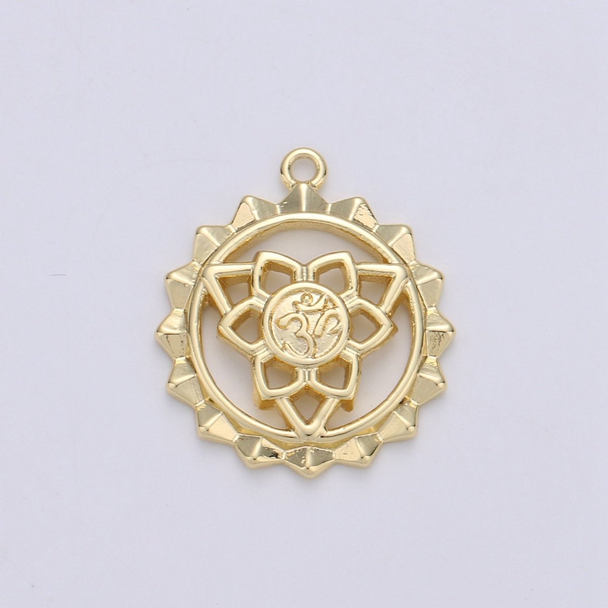 24K Gold Filled Lotus Flower Ohm Dainty Charm Religious Zen Peace Pendant for Necklace or Bracelet, C-876 - DLUXCA
