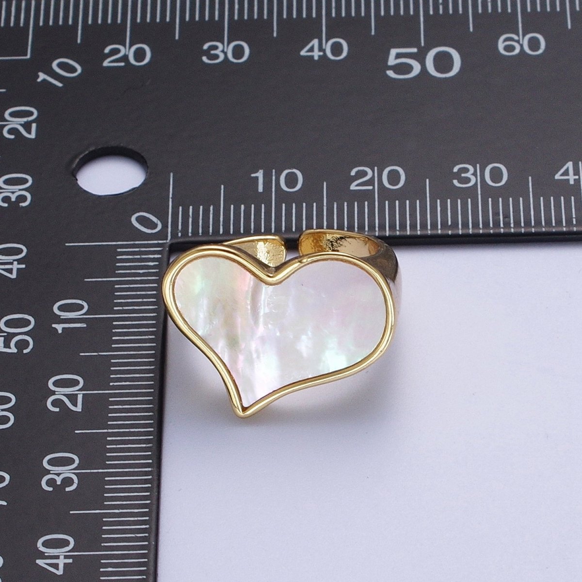 24K Gold Filled Love Heart White Shell Pearl Wide Band Ring For Valentines | O-1997 - DLUXCA