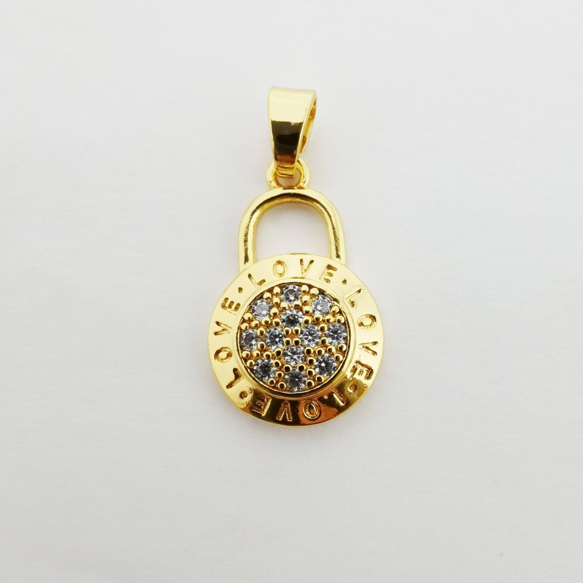 24k Gold Filled Love Lock charm, Cubic Zirconia Jewels, Micro Diamond Paved, PadLock and Key Charm, Love Jewelry Making Supply I-773 - DLUXCA