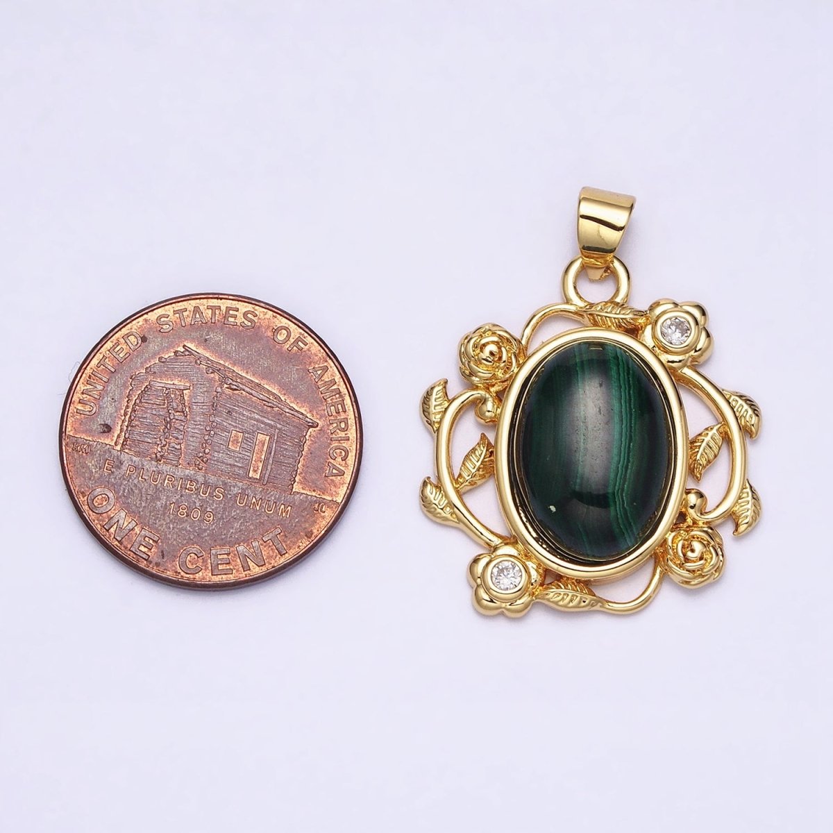 24k Gold Filled Malachite, Howlite Charms, Gold Oval Cabochon Pendant with Rose Flower Frame AA281 AA282 - DLUXCA