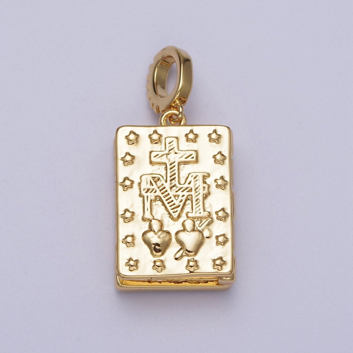 24K Gold Filled Marian Cross Micro Paved Shell Opal Rectangular Locket Pendant H-139 H-145 H-147 H-149 H-150 - DLUXCA