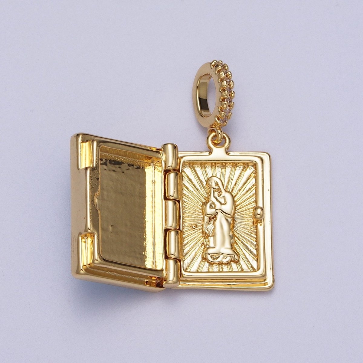 24K Gold Filled Marian Cross Micro Paved Shell Opal Rectangular Locket Pendant H-139 H-145 H-147 H-149 H-150 - DLUXCA