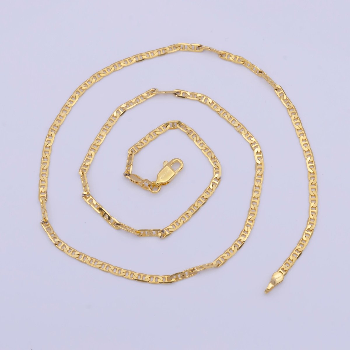 24k Gold Filled Mariner Anchor Link Chain Necklace 2.3mm Yellow Mariner Link Chain Layering Necklace | WA-1125 Clearance Pricing - DLUXCA