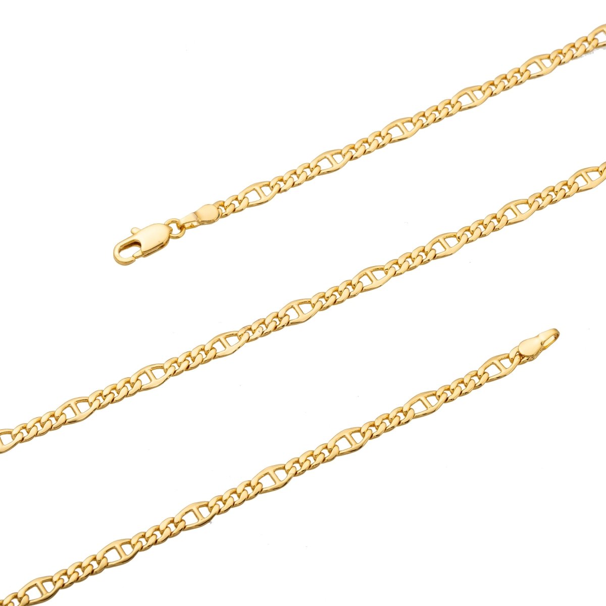 24K Gold Filled Mariner Chain Necklace, 23.5Inch Mariner Finished Chain Necklace For Jewelry Making, 4mm Width Mariner Necklace w/ Lobster Clasps | CN-157 Clearance Pricing - DLUXCA