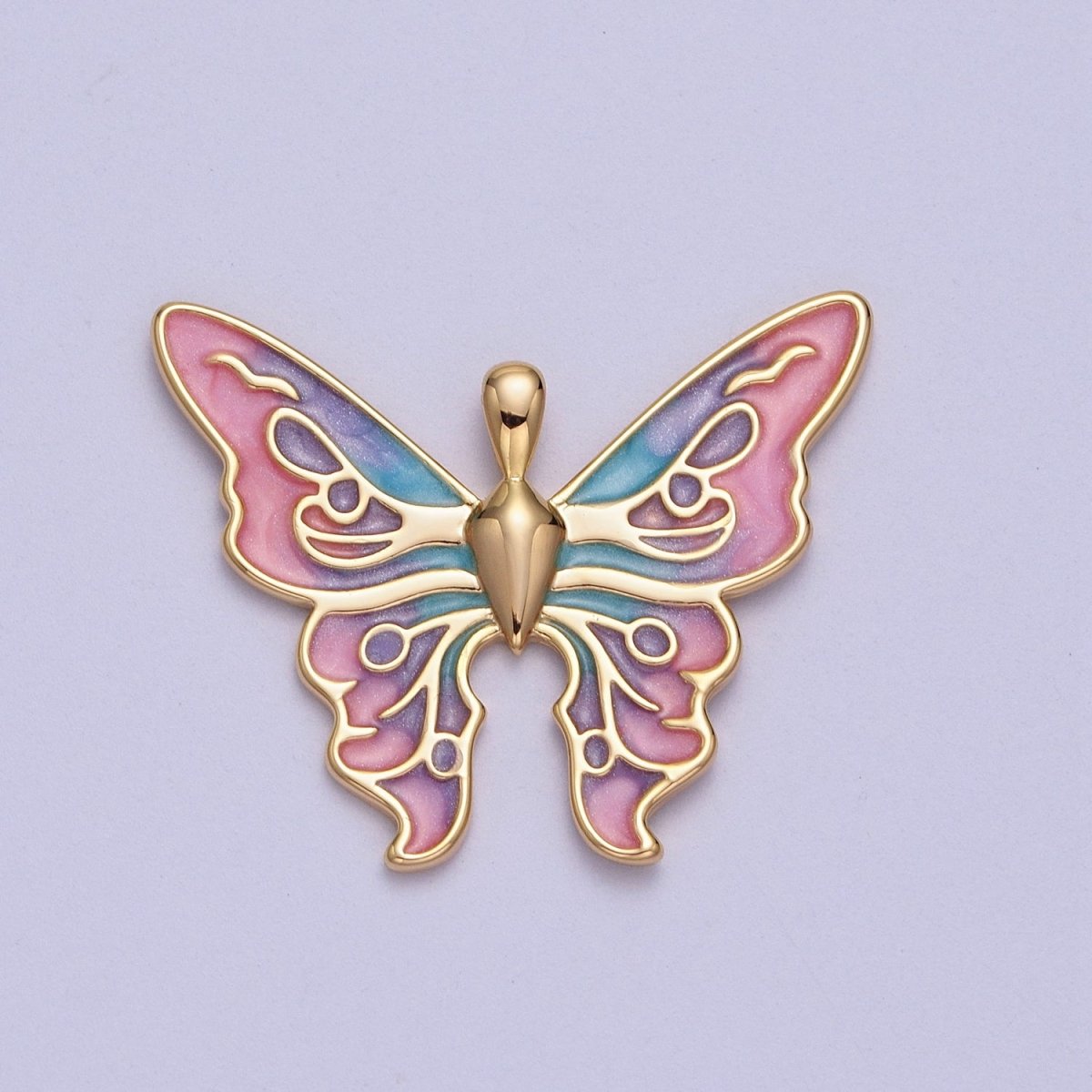 24K Gold Filled Mariposa Butterfly Multicolor Gradient Pink Blue Purple Enamel Pendant H-200 - DLUXCA