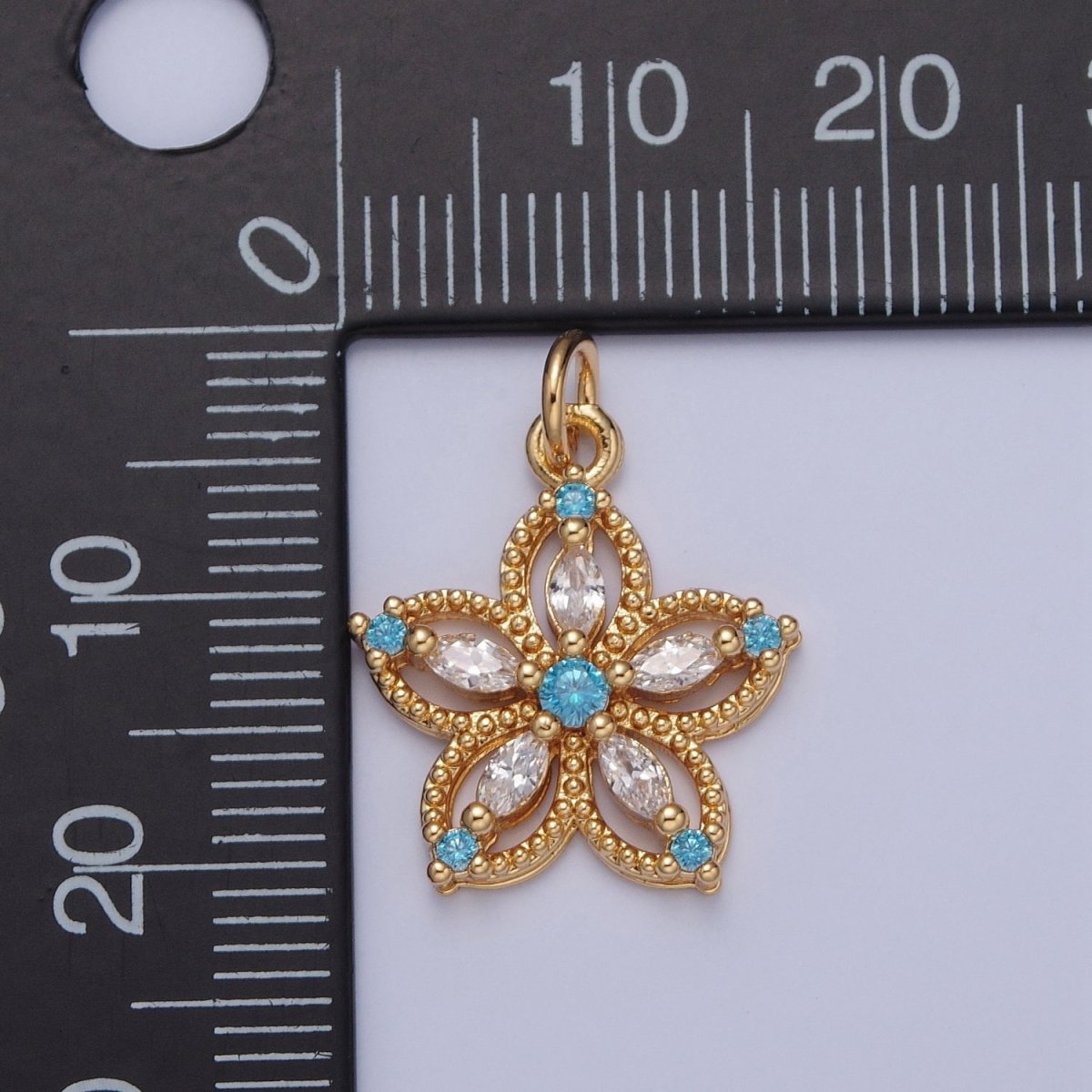 24K Gold Filled Marquise CZ Petal Flower Beaded Charm | X-068 - X-075 - DLUXCA