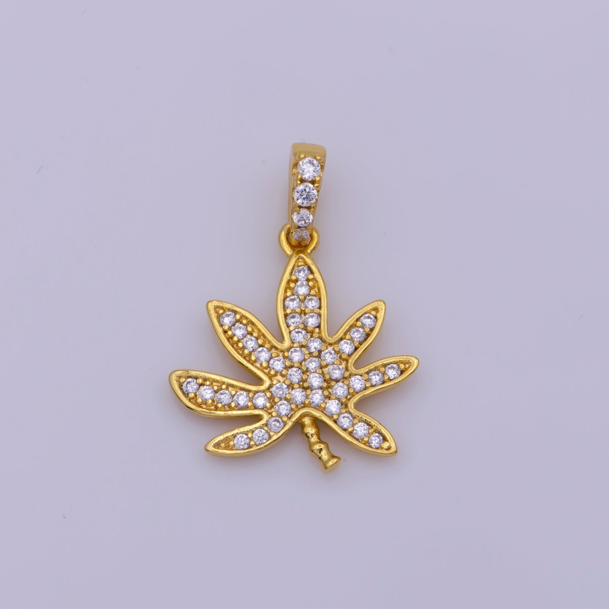 24K Gold Filled Mary Jane Pendant Micro Pave Leaf 420 Charm Jewelry Supply N-1448 - DLUXCA