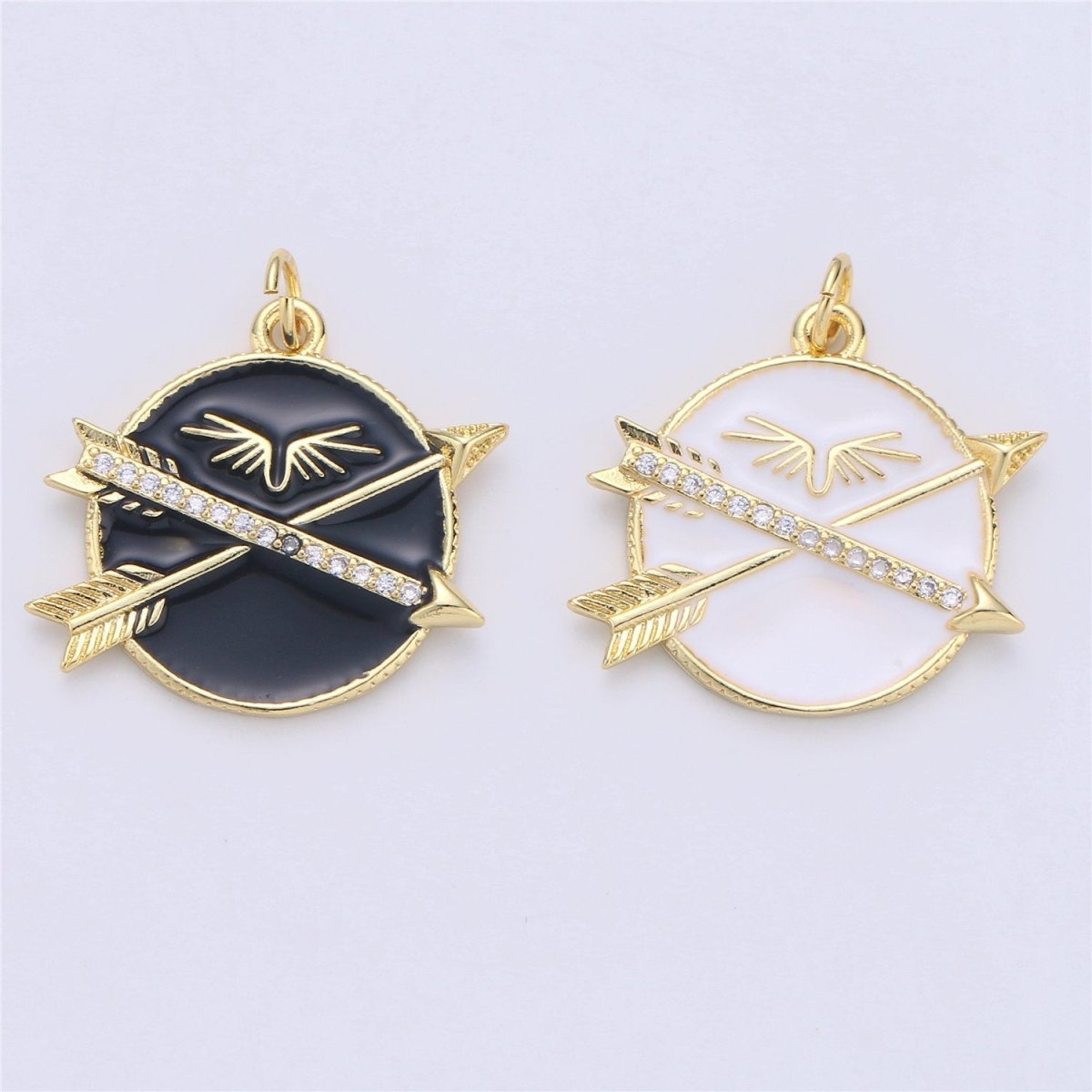 24k Gold Filled Medallion Pendant Black / White Enamel Arrow Necklace Charm for Statement Layer Necklace Component Supply, C-761 - DLUXCA