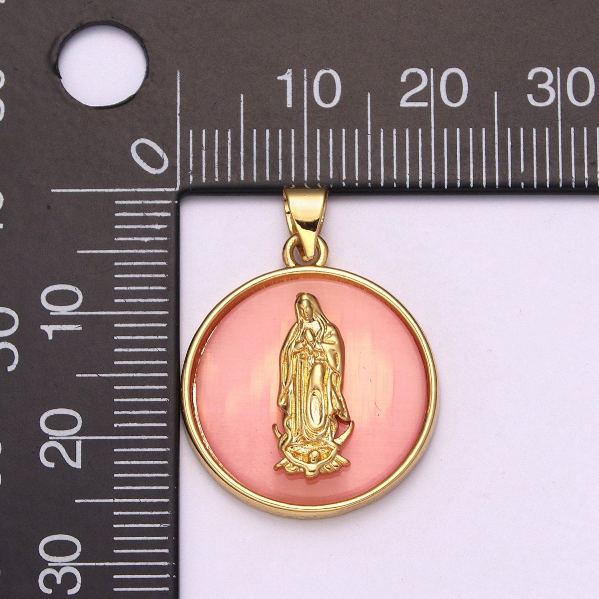 24k Gold Filled Medallion Pink Virgin Mary Pendant Dainty Coin Charm Pendant for Necklace Bracelet / N-1436 - DLUXCA