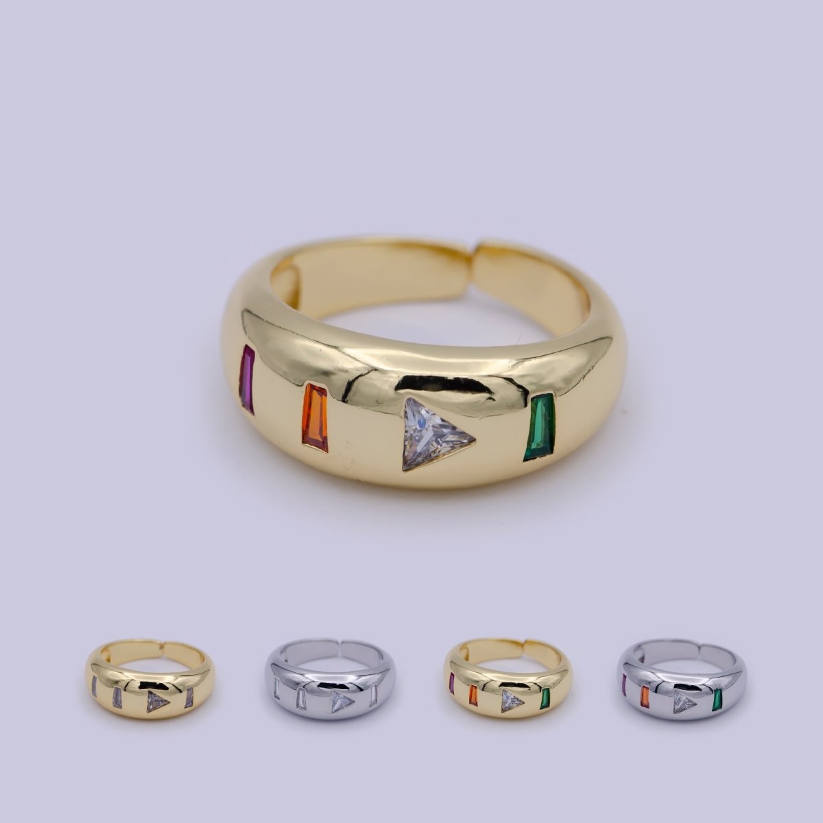 24K Gold Filled Media Icon Adjustable Ring, Pause & Skip Ahead Button with Multicolor/Clear CZ Cubic Zirconia Cuff Ring in Gold & Silver S-312 S-314 U-379 U-380 - DLUXCA