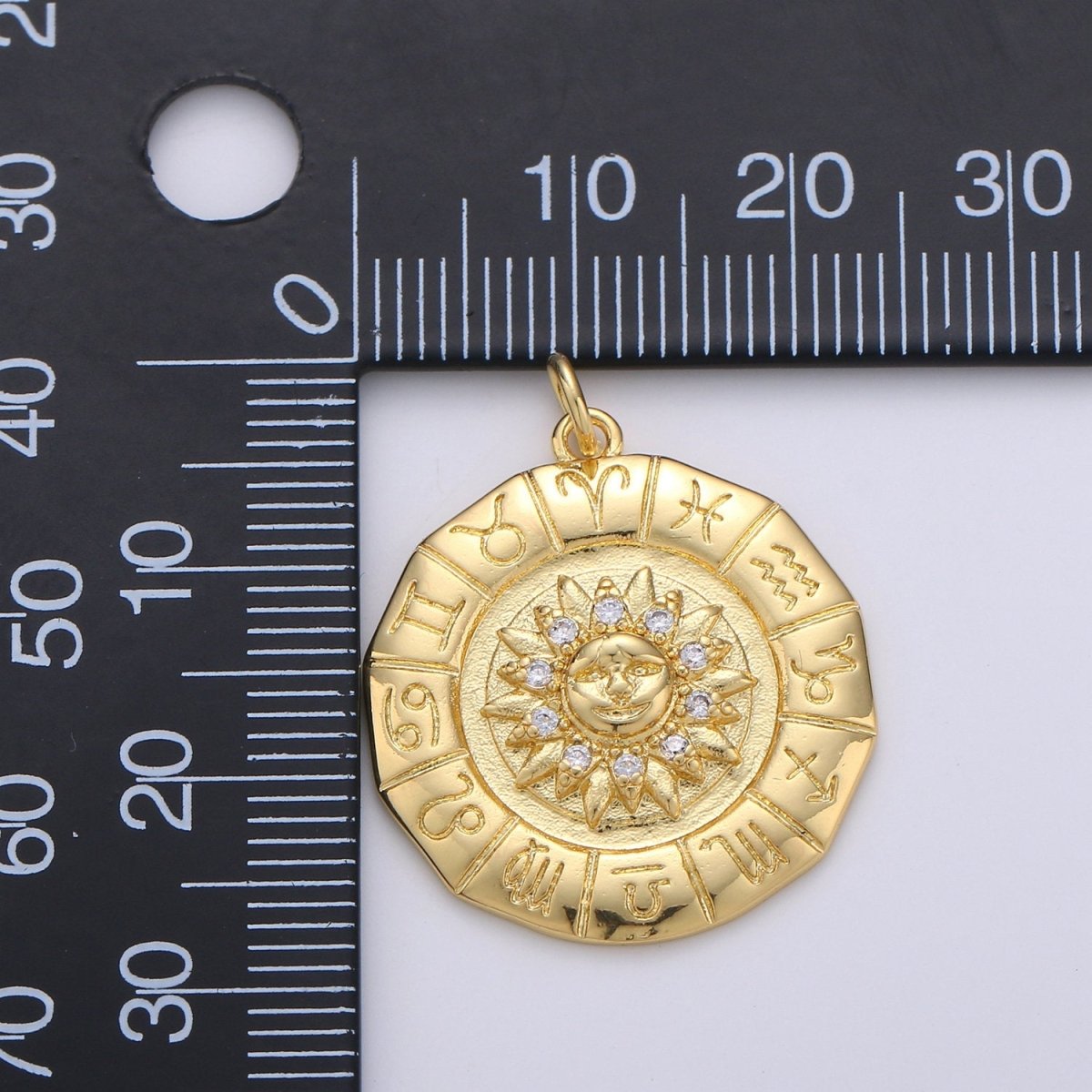 24k Gold Filled Micro Pave Astrology Charm, Cubic Sun Pendant Charm, Zodiac Gold Filled Charm, For DIY Necklace Bracelet Earring D-239 - DLUXCA
