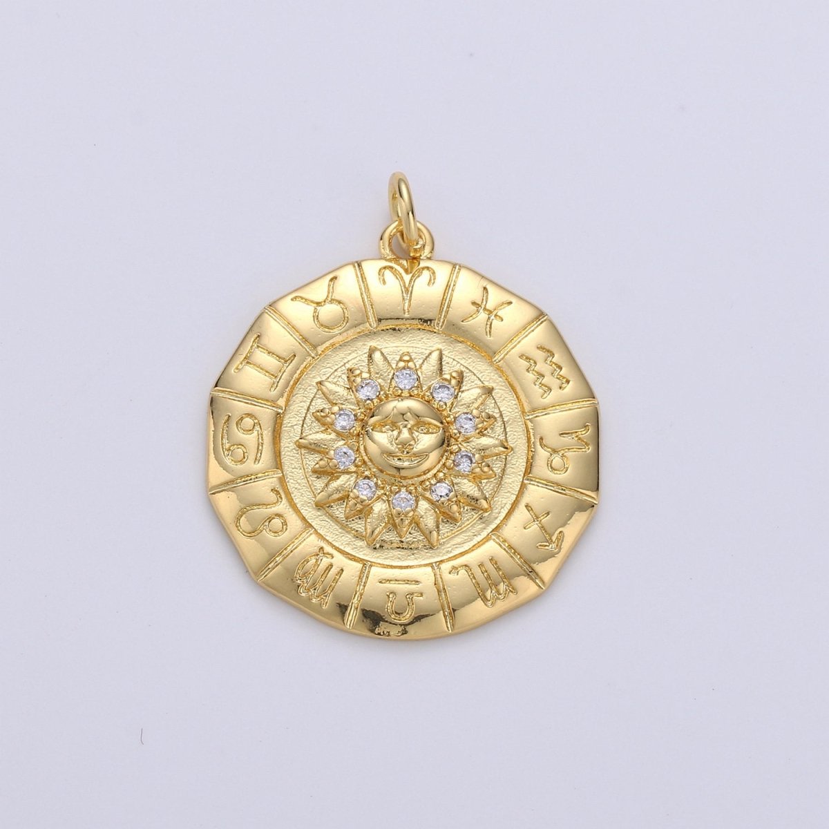 24k Gold Filled Micro Pave Astrology Charm, Cubic Sun Pendant Charm, Zodiac Gold Filled Charm, For DIY Necklace Bracelet Earring D-239 - DLUXCA