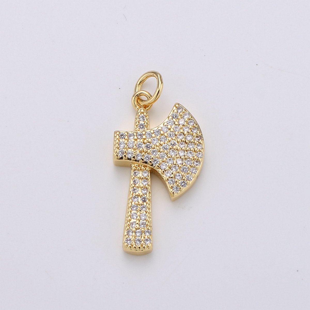 24k Gold Filled Micro Pave Axe Charm, Cubic Zirconia Viking Axe Pendant Charm, Gold Filled Charm, For DIY Jewelry D-114 - DLUXCA