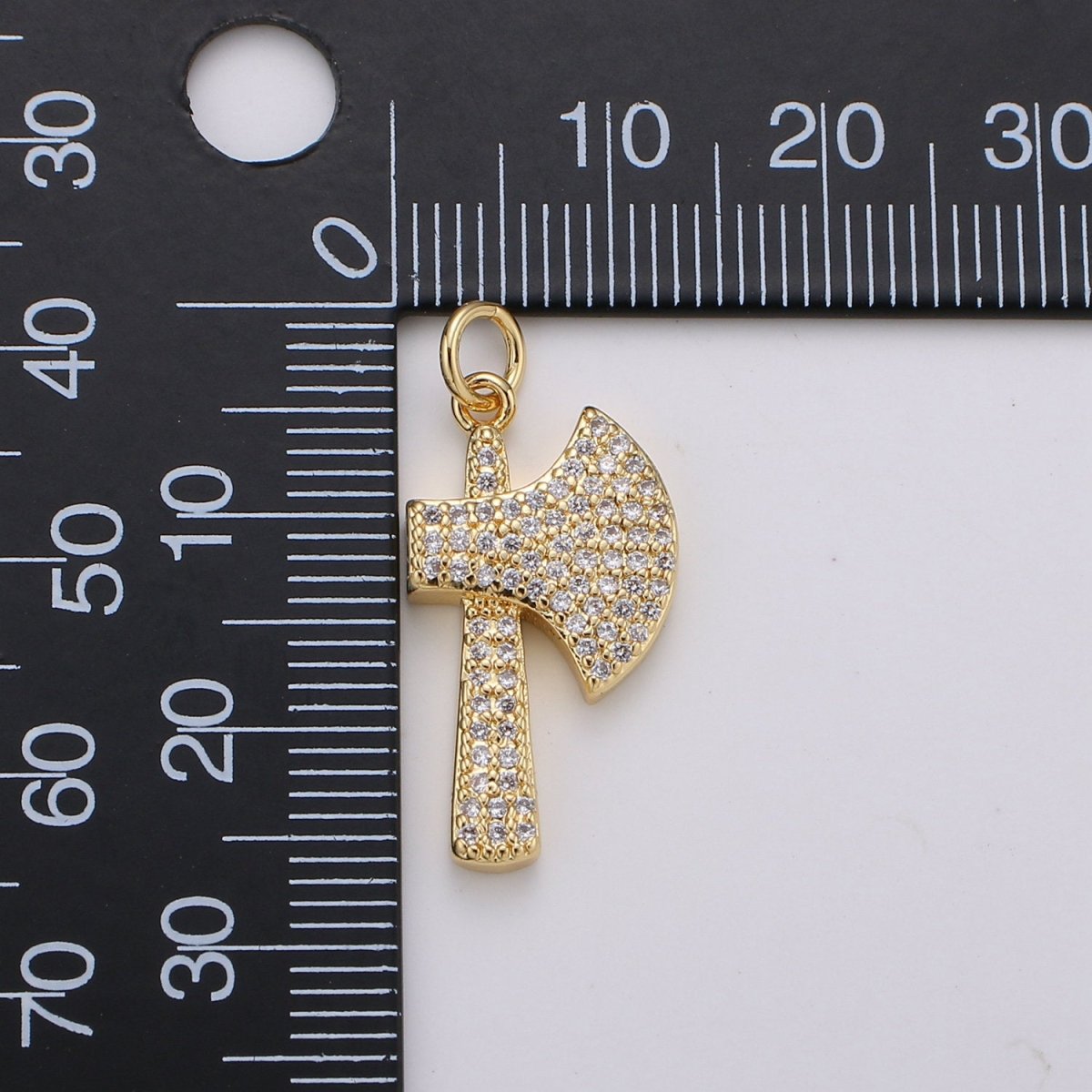 24k Gold Filled Micro Pave Axe Charm, Cubic Zirconia Viking Axe Pendant Charm, Gold Filled Charm, For DIY Jewelry D-114 - DLUXCA