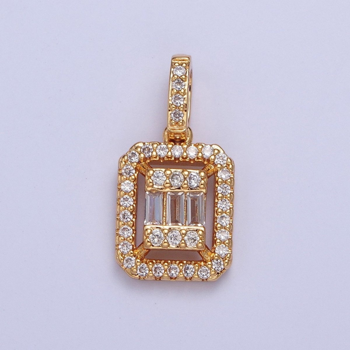 24K Gold Filled Micro Pave Baguette Pendant Charm For Jewelry Making X-455 - DLUXCA