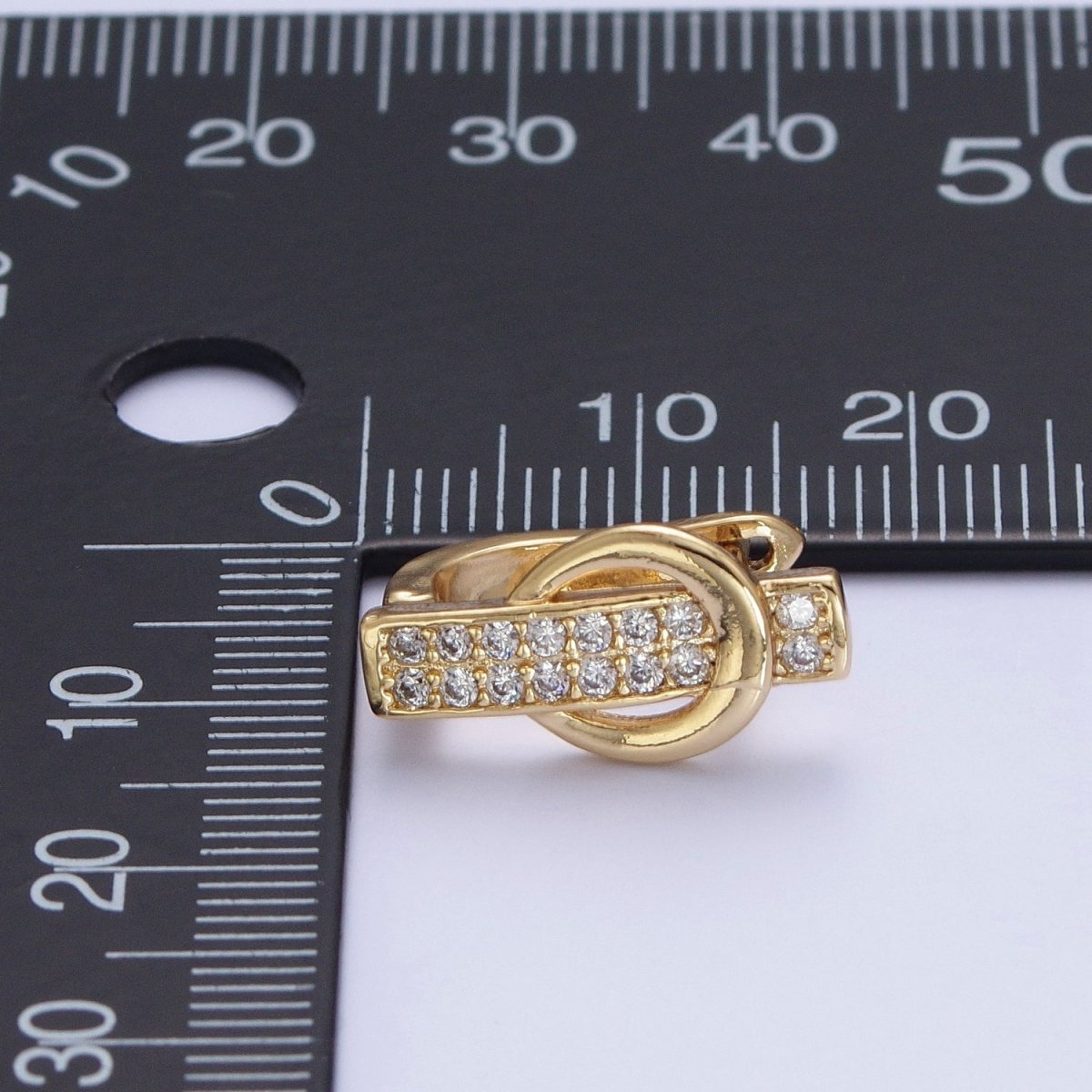 24K Gold Filled Micro Pave Belt Buckle Latch Back Earrings Hoops T-032 - DLUXCA