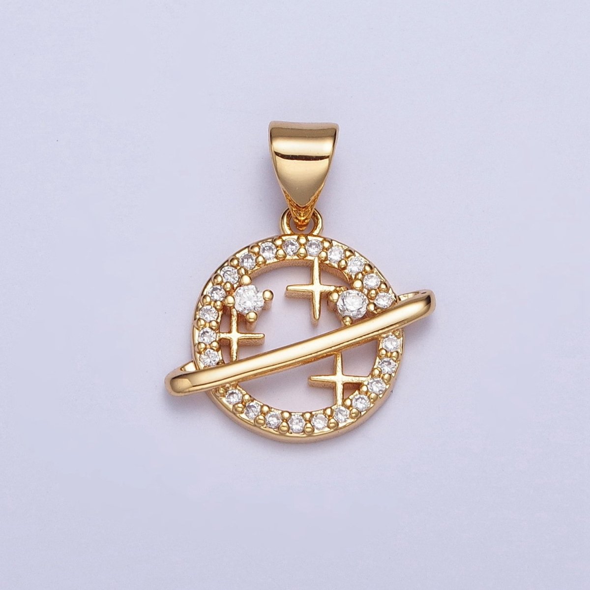 24K Gold Filled Micro Pave Celestial Star Space Planet Pendant For Necklace Making X-438 - DLUXCA