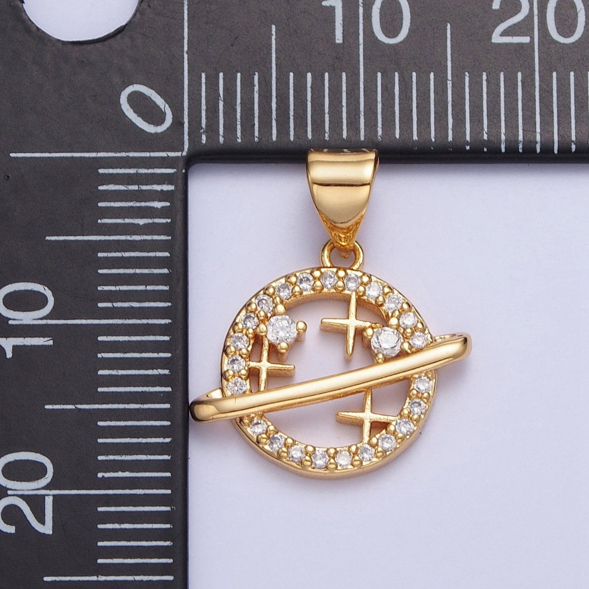 24K Gold Filled Micro Pave Celestial Star Space Planet Pendant For Necklace Making X-438 - DLUXCA