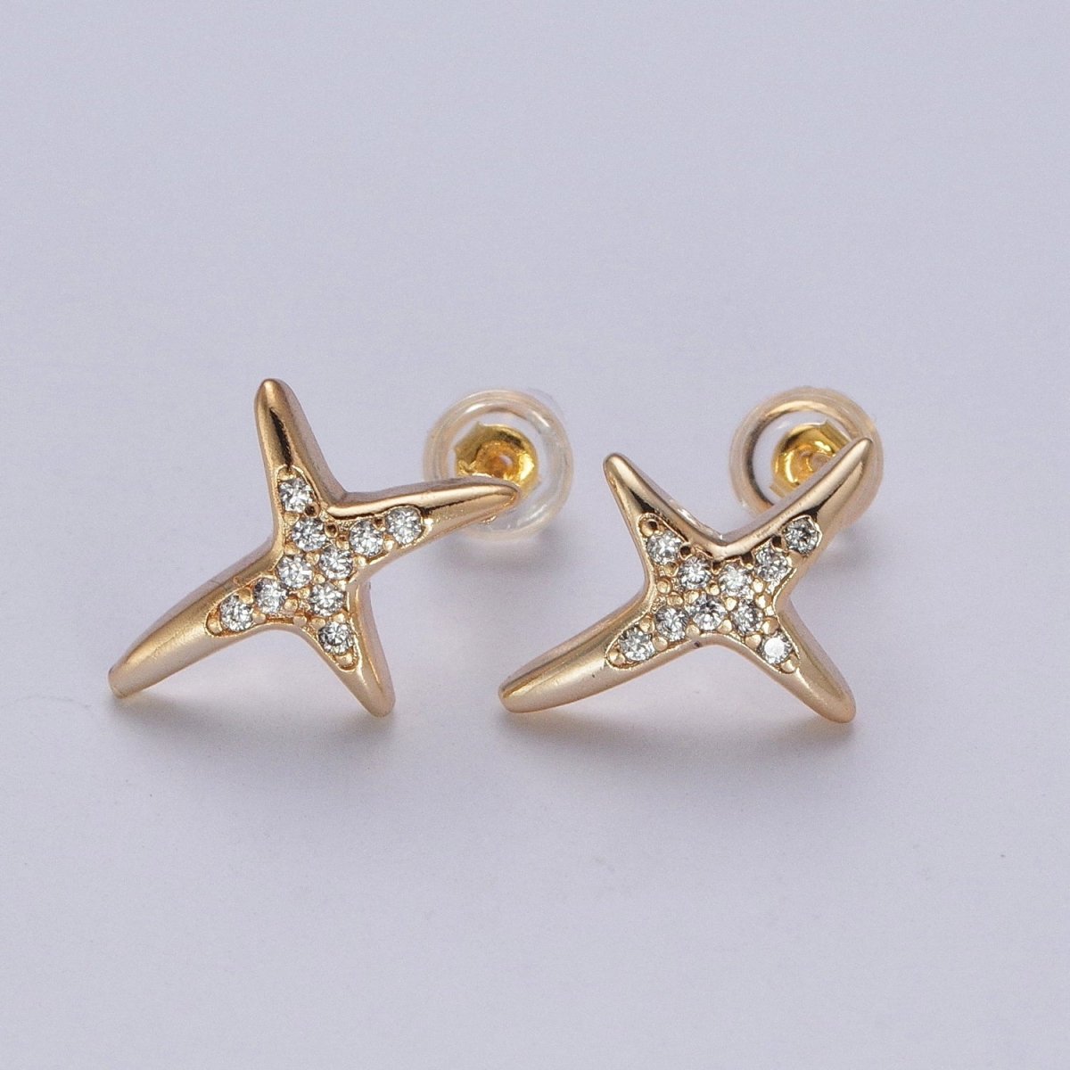 24K Gold Filled Micro Pave Clear Cubic Zirconia CZ Cross X Stud Earrings P-431 - DLUXCA