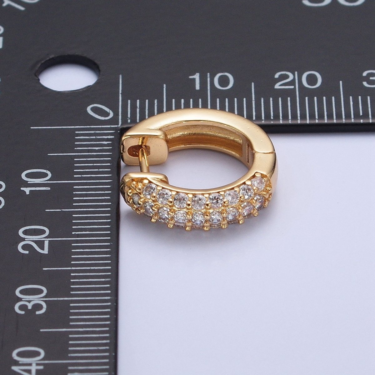 24K Gold Filled Micro Pave Clear CZ Huggie Hoops Earrings, P-360 - DLUXCA