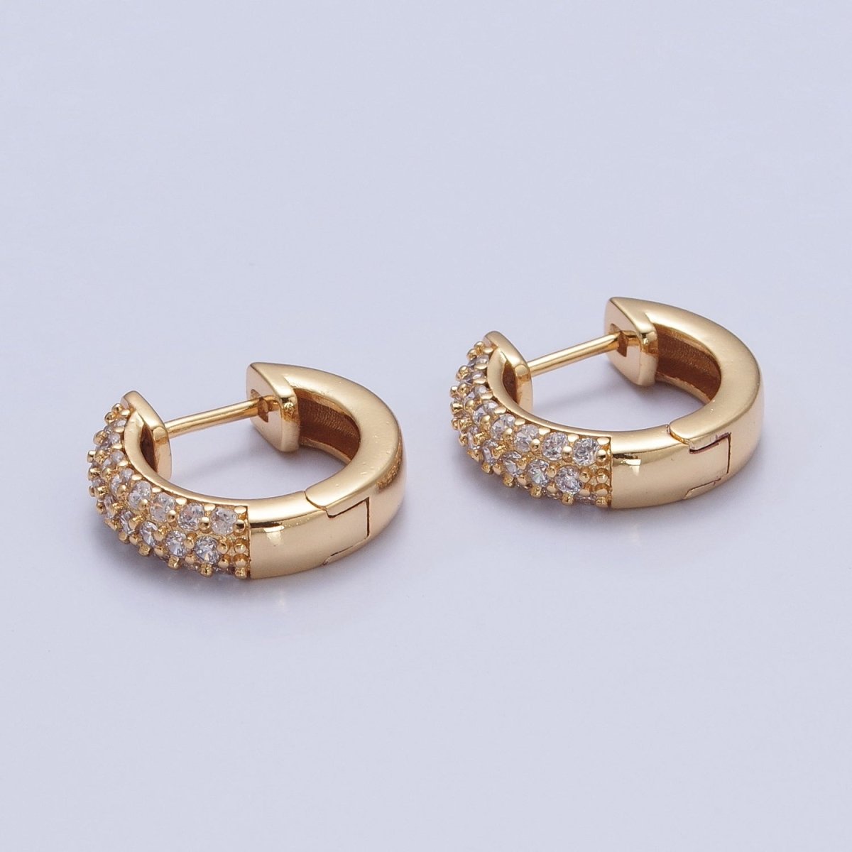 24K Gold Filled Micro Pave Clear CZ Huggie Hoops Earrings, P-360 - DLUXCA