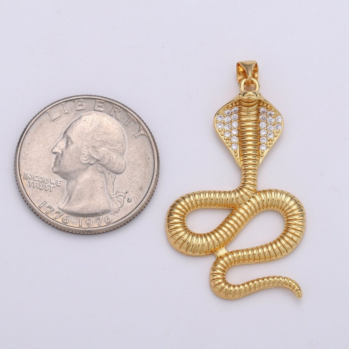 24k Gold Filled Micro Pave Cobra Snake Charm, Cubic Zirconia Snake Pendant Charm, Gold Filled Charm, For DIY Jewelry I-936 - DLUXCA