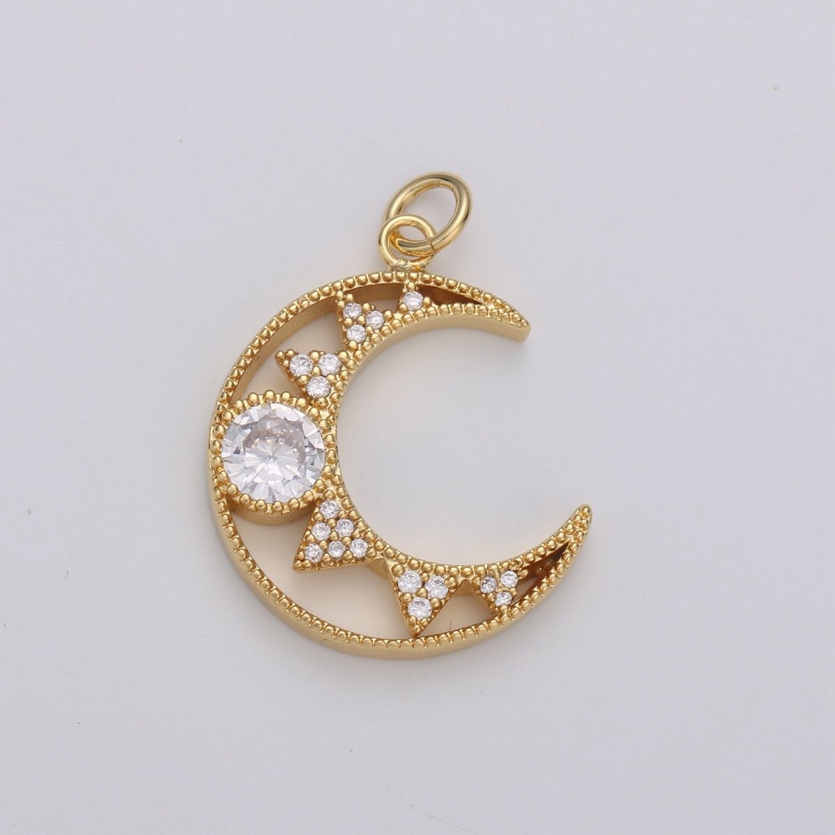24k Gold Filled Micro Pave Crescent Moon Charm, Cubic Zirconia Moon Pendant Charm, Gold Filled Charm, For DIY Jewelry D-113 - DLUXCA