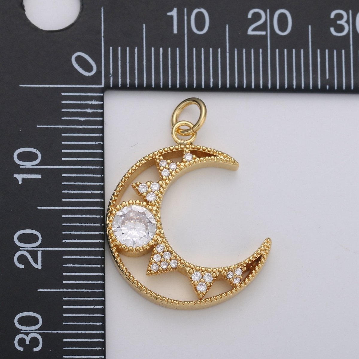 24k Gold Filled Micro Pave Crescent Moon Charm, Cubic Zirconia Moon Pendant Charm, Gold Filled Charm, For DIY Jewelry D-113 - DLUXCA