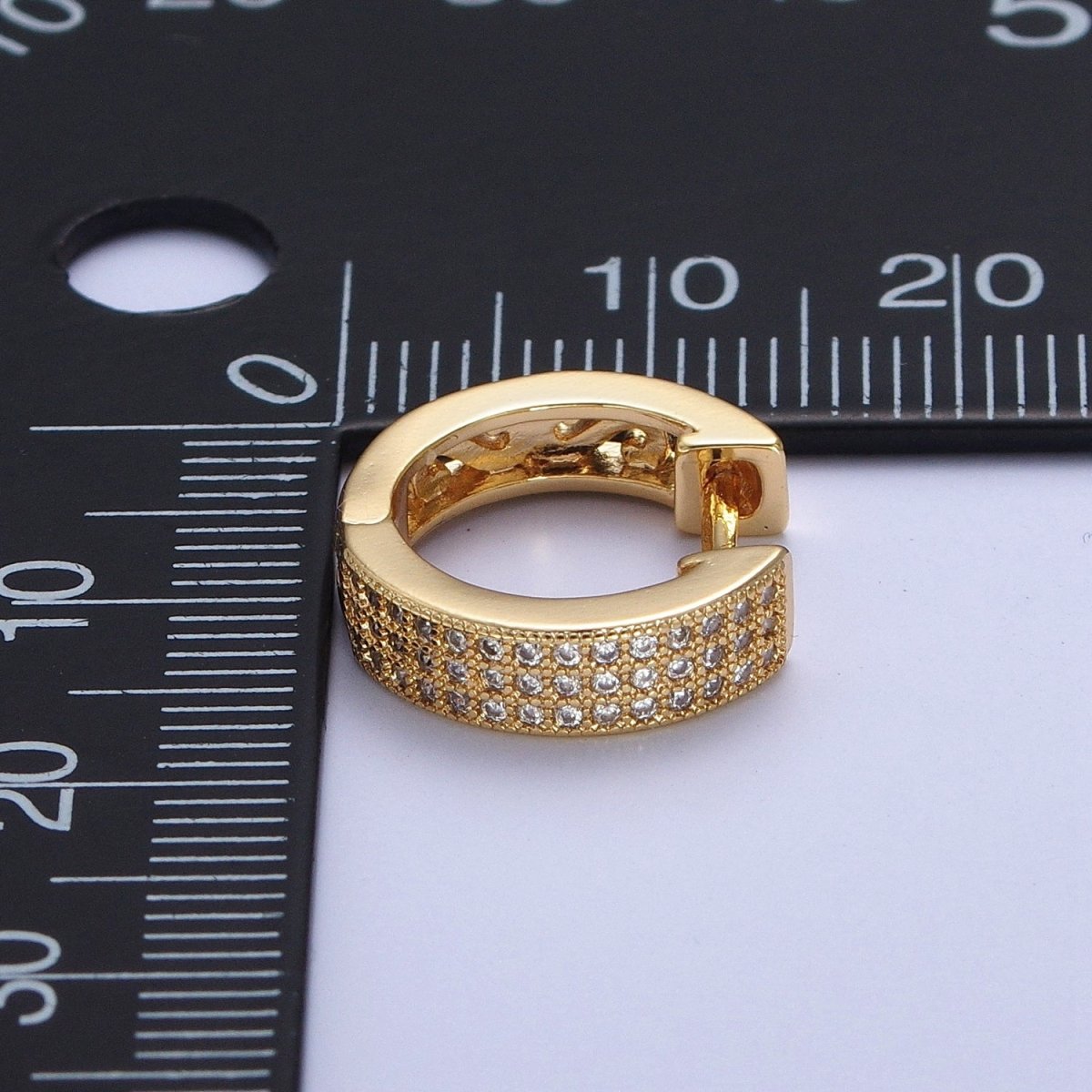 24K Gold Filled Micro Pave Cubic Zirconia 14x15.5mm Huggie Hoop Earrings T-107 - DLUXCA