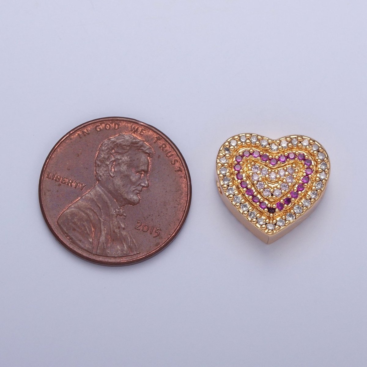 24K Gold Filled Micro Pave Cubic Zirconia Heart Spacer Bead, Multicolor Cubic Zirconia CZ Valentine Love Jewelry Making Component W-898 W-899 W-900 W-901 - DLUXCA