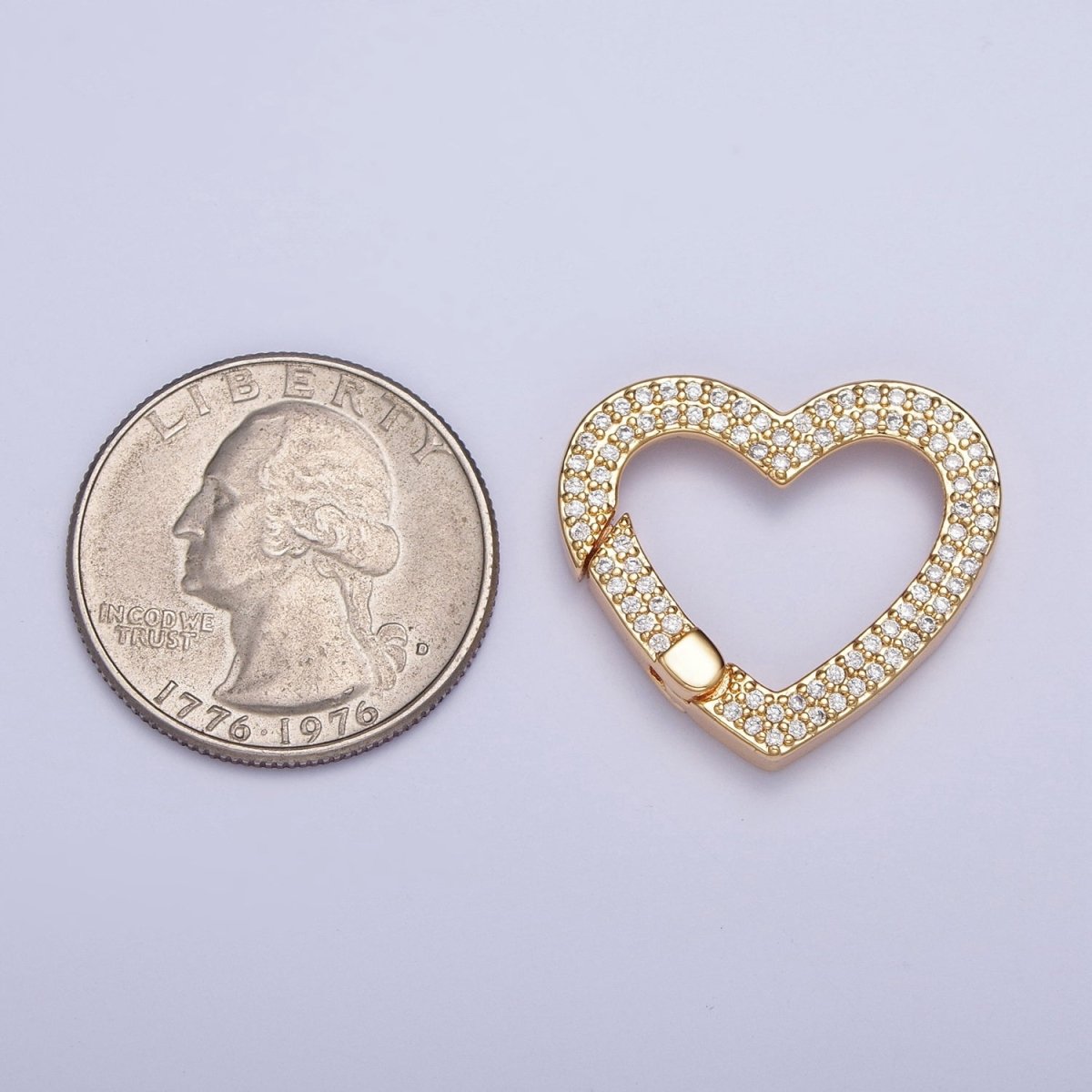 24K Gold Filled Micro Pave Cubic Zirconia Heart Spring Gate, Valentine Love Jewelry Supply L-838 - DLUXCA