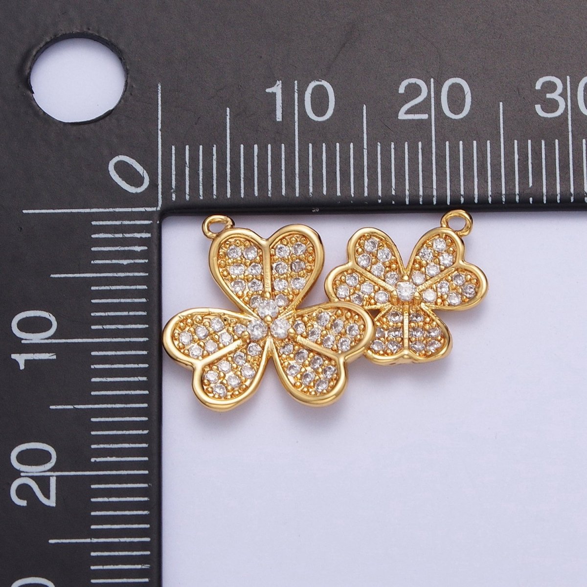 24K Gold Filled Micro Pave Cubic Zirconia Nature Lucky Clover Leaf Connector F-489 - DLUXCA