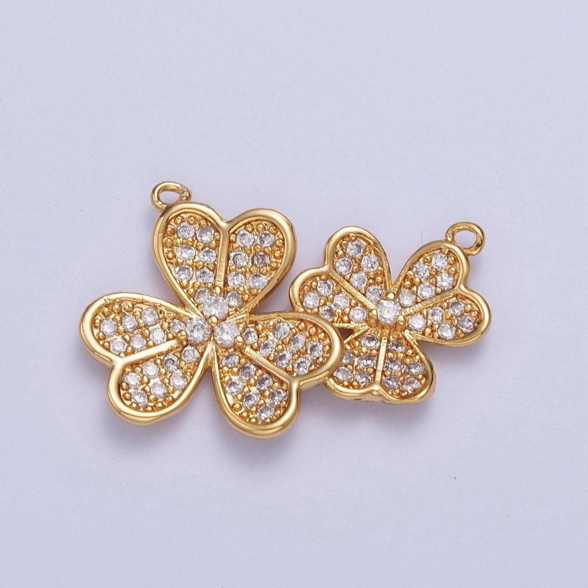 24K Gold Filled Micro Pave Cubic Zirconia Nature Lucky Clover Leaf Connector F-489 - DLUXCA